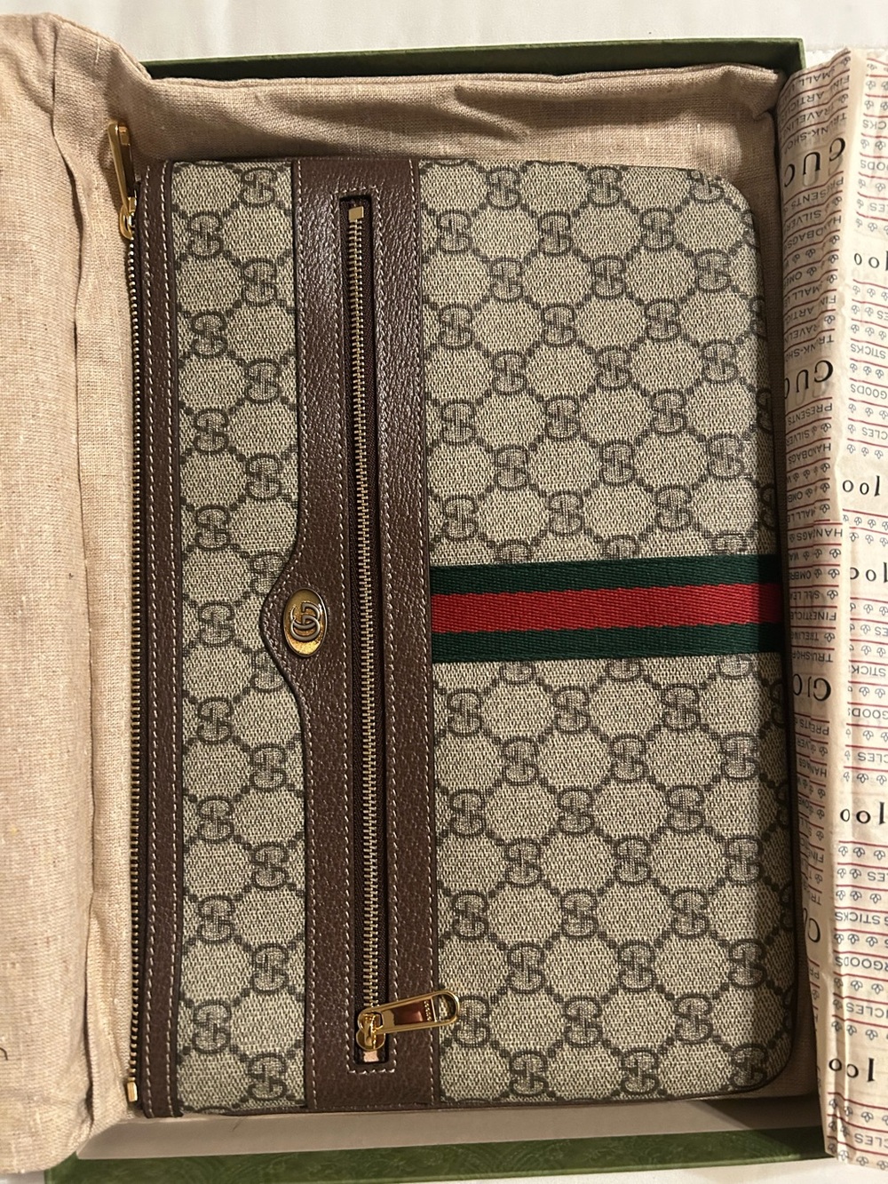 Authentic Gucci Beige Leather Interior Pouch with Gold Zip.  Brand new.